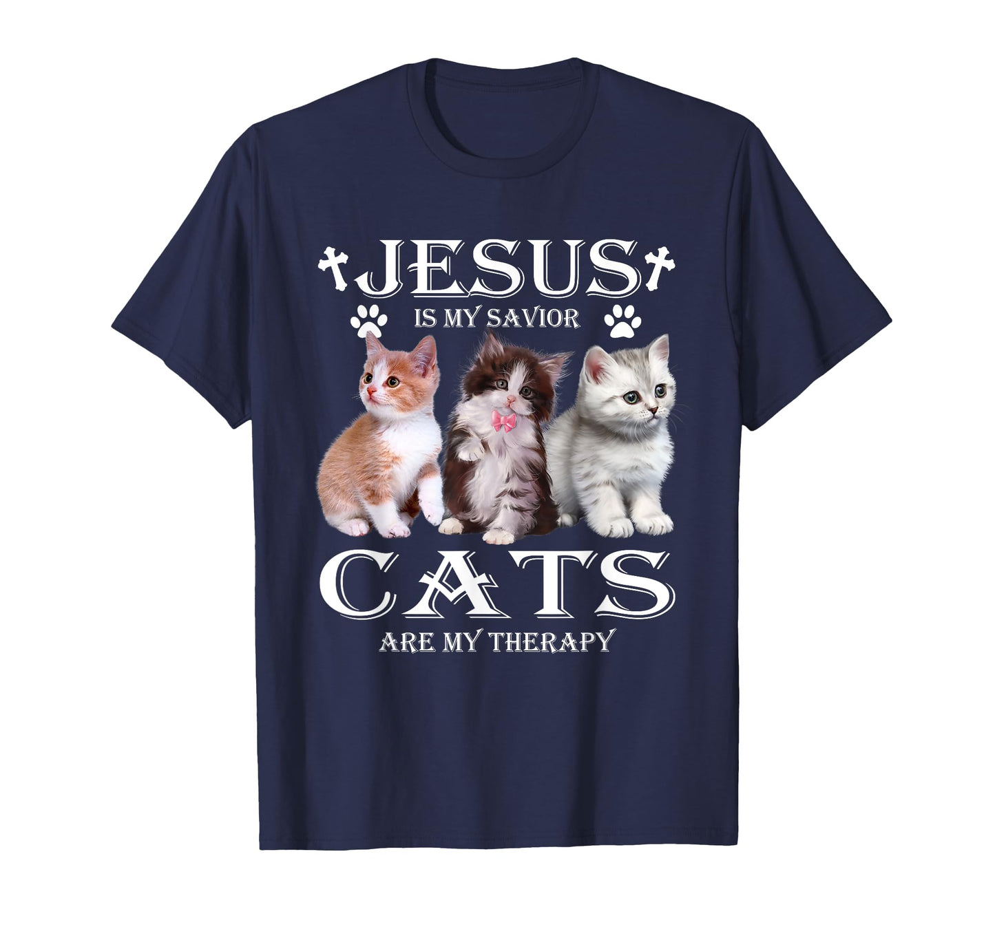 Jesus is My Savior Cats Are My Therapy Christians Cat Lover T-Shirt