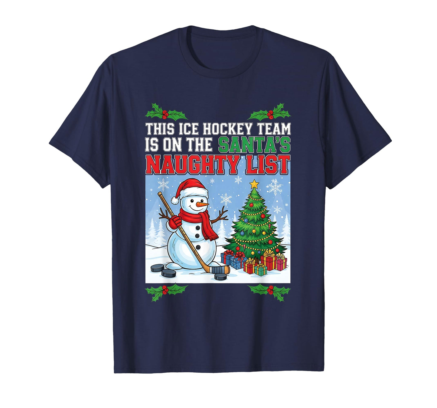 Team Trending Ice Hockey Santa’s Naughty List Christmas T-Shirt