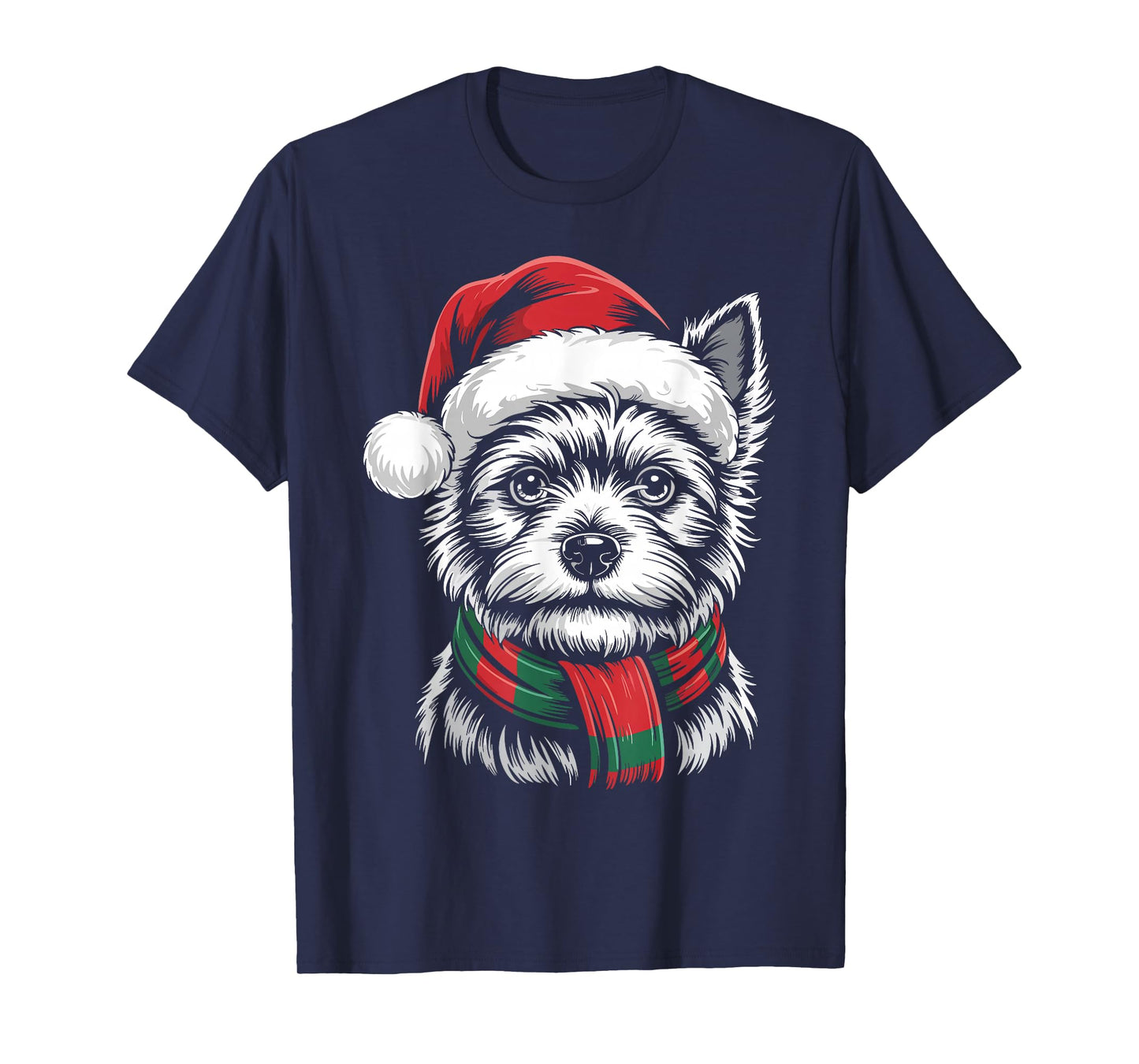 Cairn Terrier Dog Xmas Santa Hat Scarf Christmas Costume T-Shirt