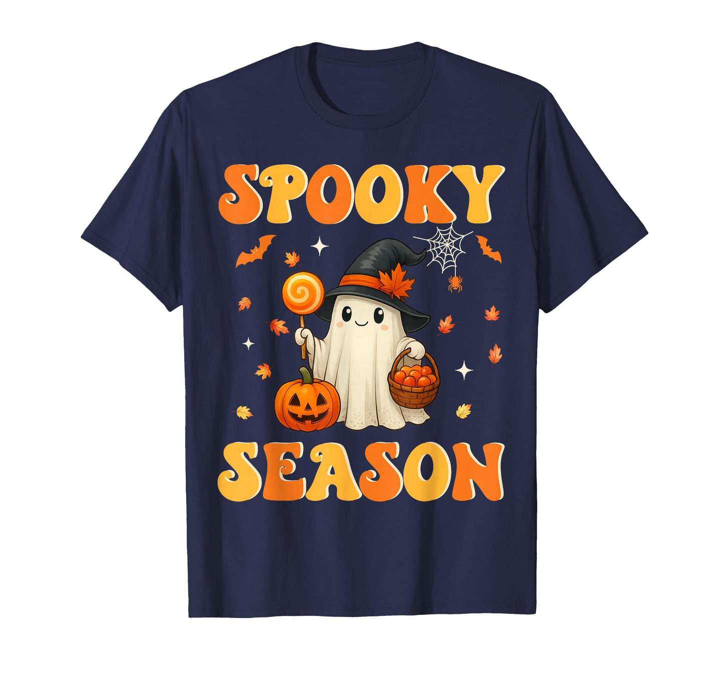 Spooky Season Retro Happy Halloween Ghost Women Girl T-Shirt