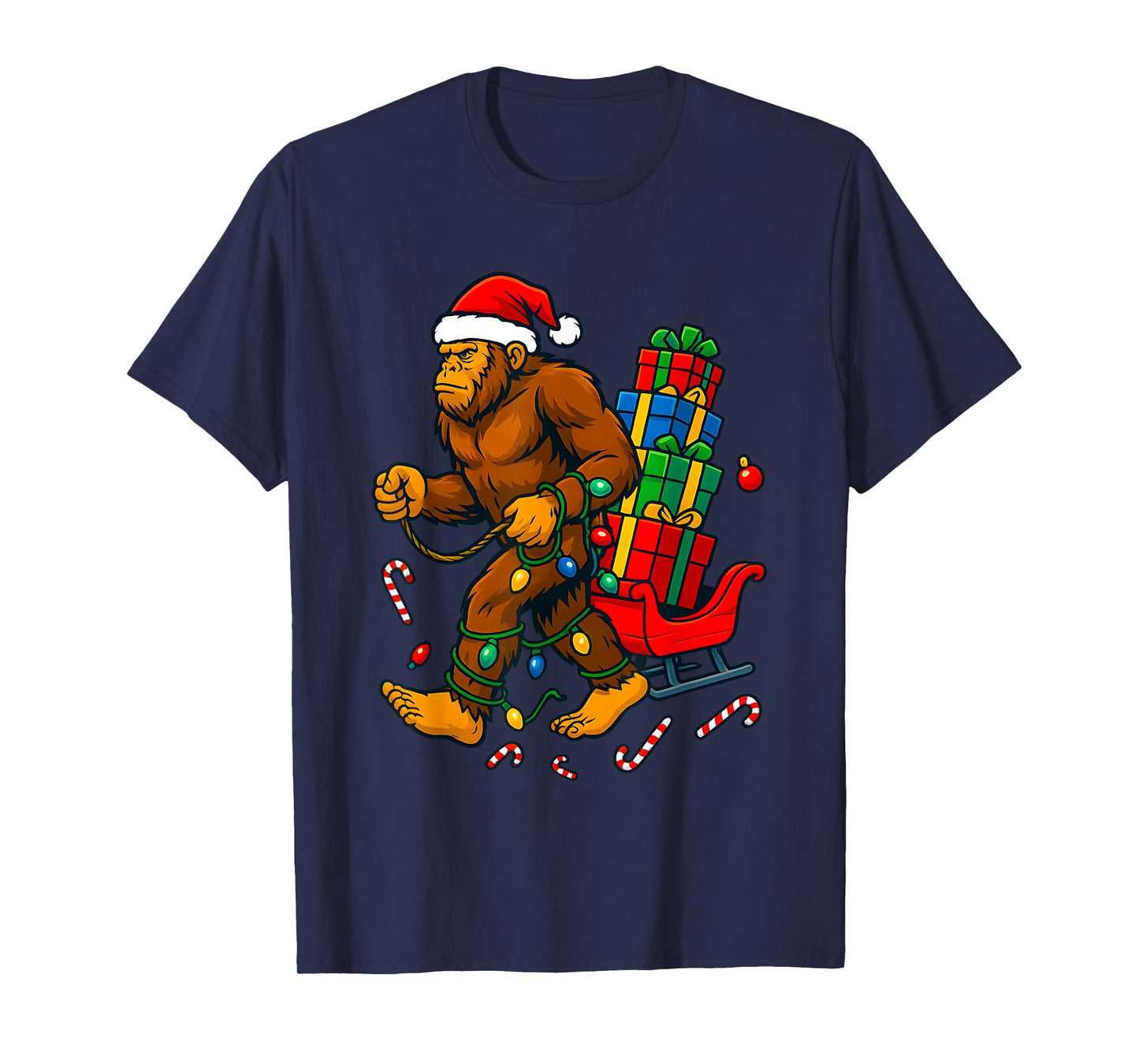 Bigfoot Tree Christmas Lights Snowflake Holiday Candy Xmas T-Shirt