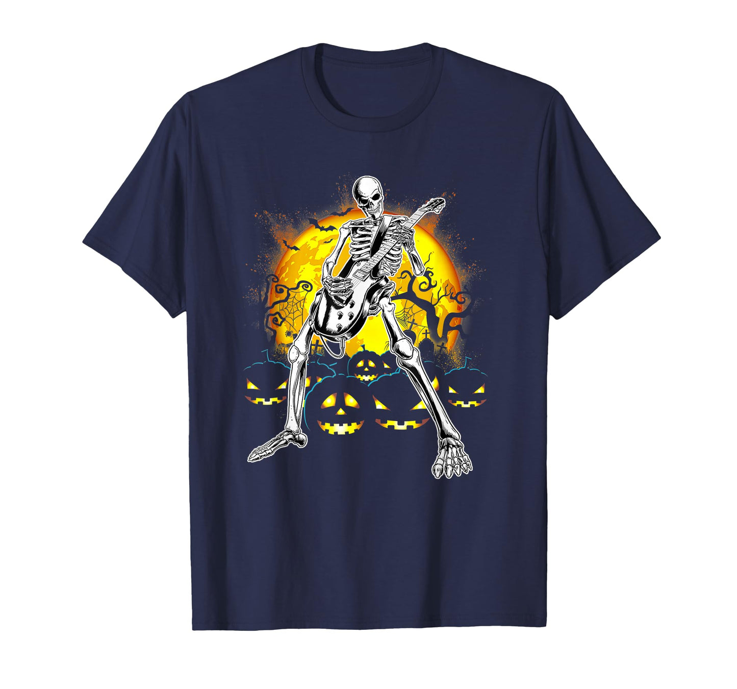 Skeleton Halloween - Funny Skeleton Playing Guitar Pumpkin T-Shirt