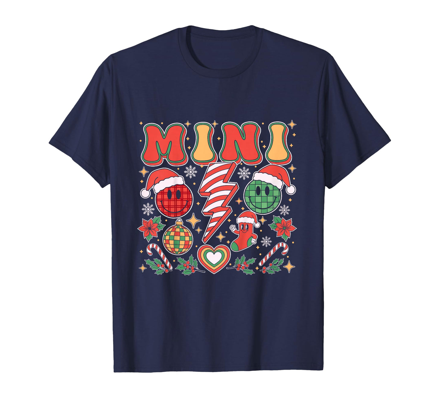 Retro Christmas Mini Family Matching Cute Santa Smile Face T-Shirt