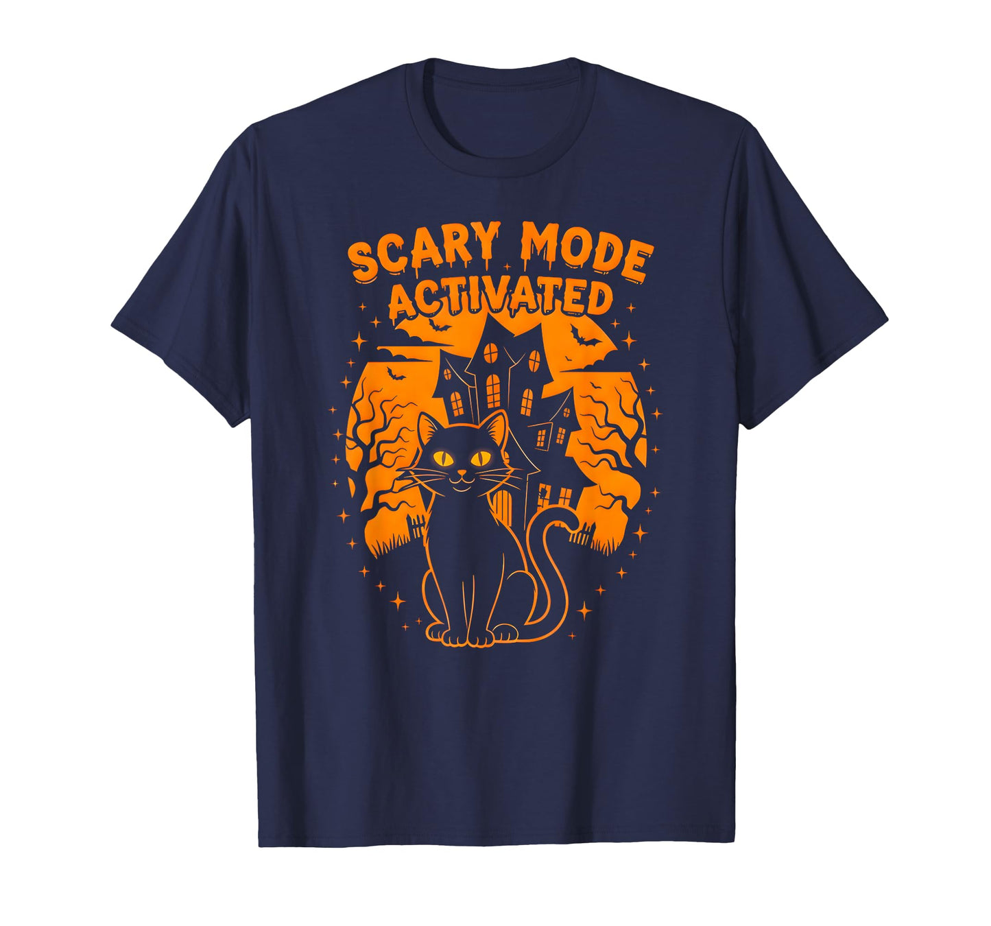Scary Mode Halloween Cat Shirt Spooky Haunted Tee T-Shirt