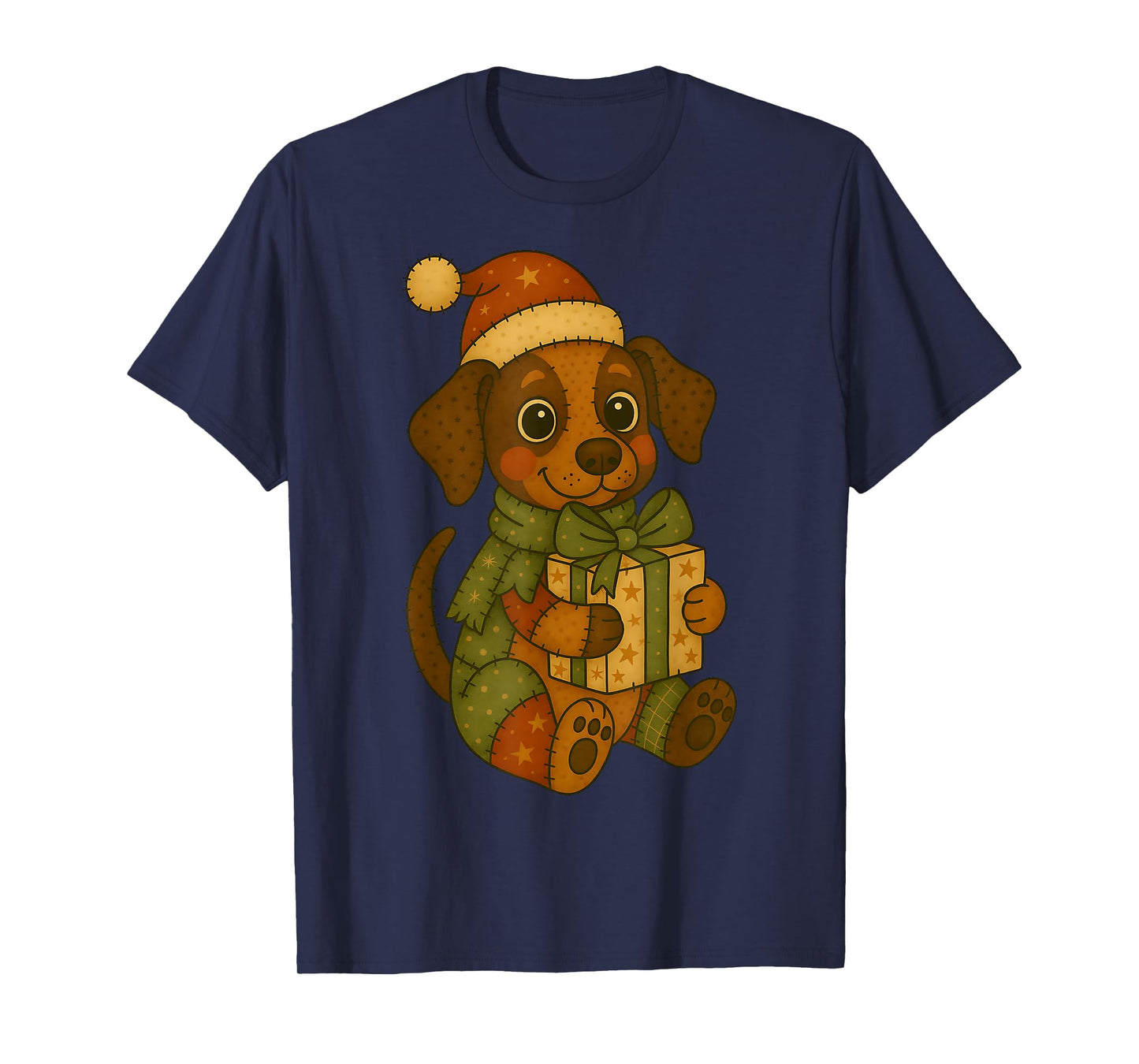 Patchwork Beagle Dog in Santa Hat for Christmas T-Shirt