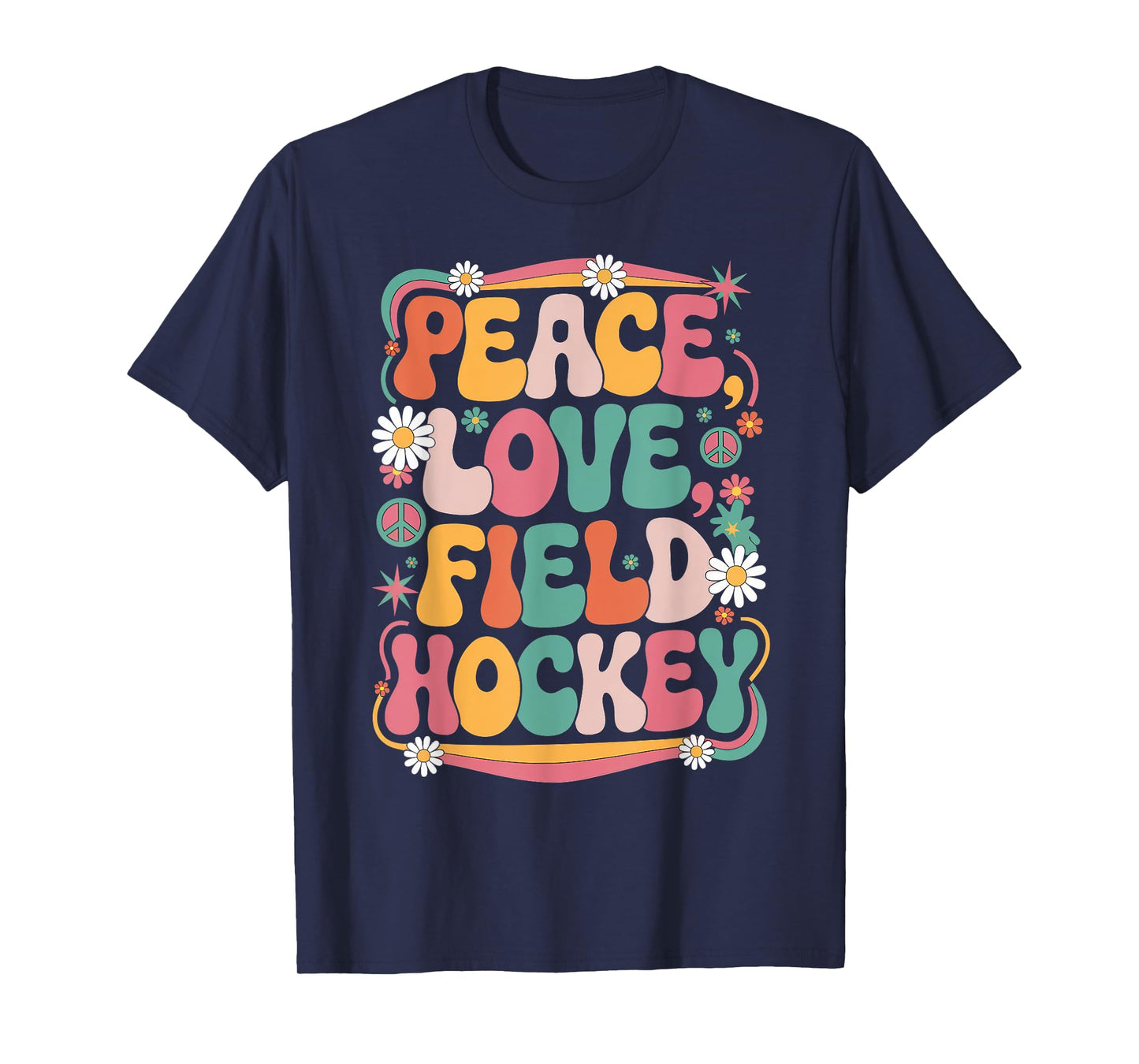 Peace Love Field Hockey 70s Hippie Retro Field hockey player T-Shirt
