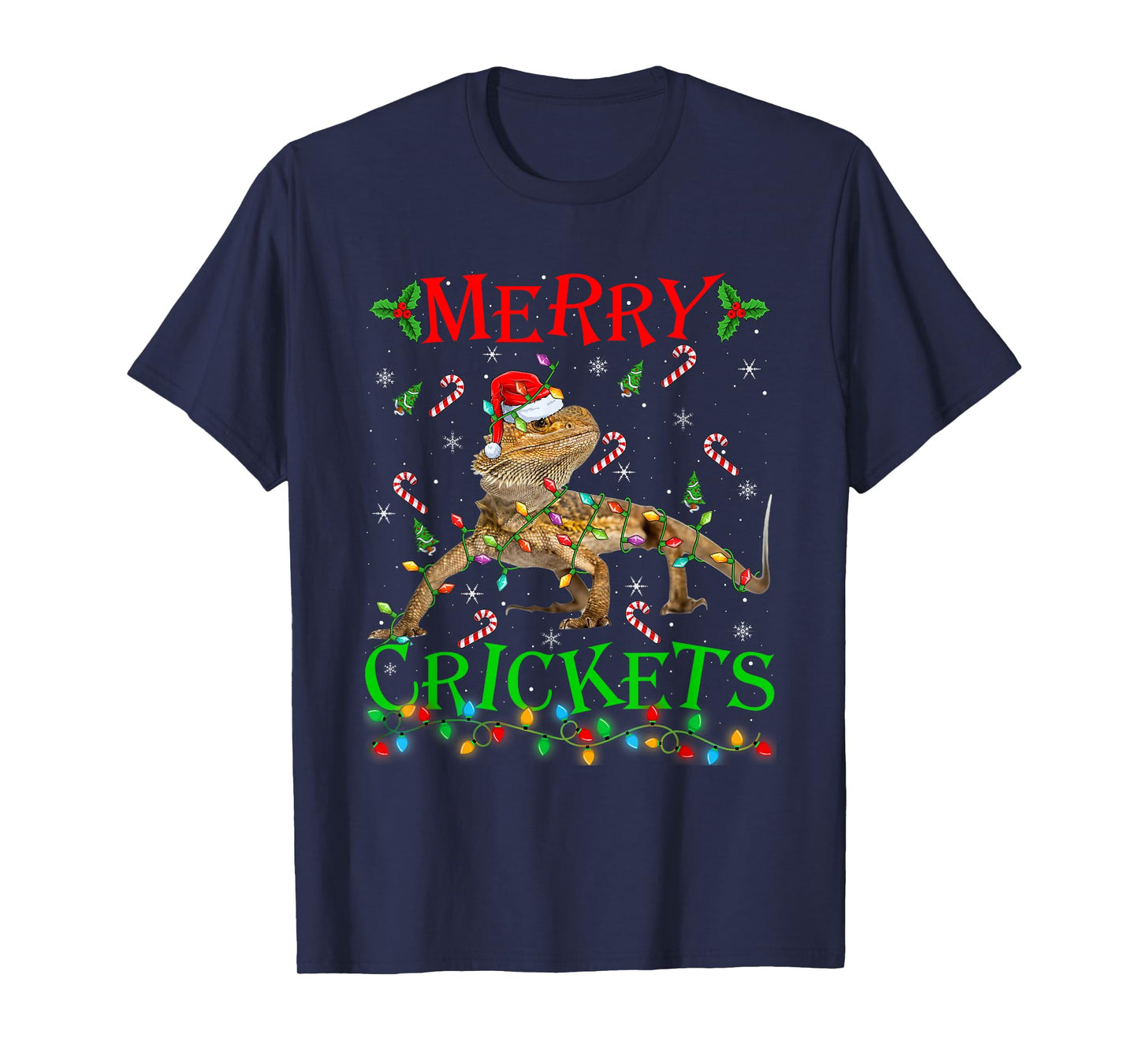 Bearded Dragon Christmas Lights Merry Crickets Lizard Xmas T-Shirt
