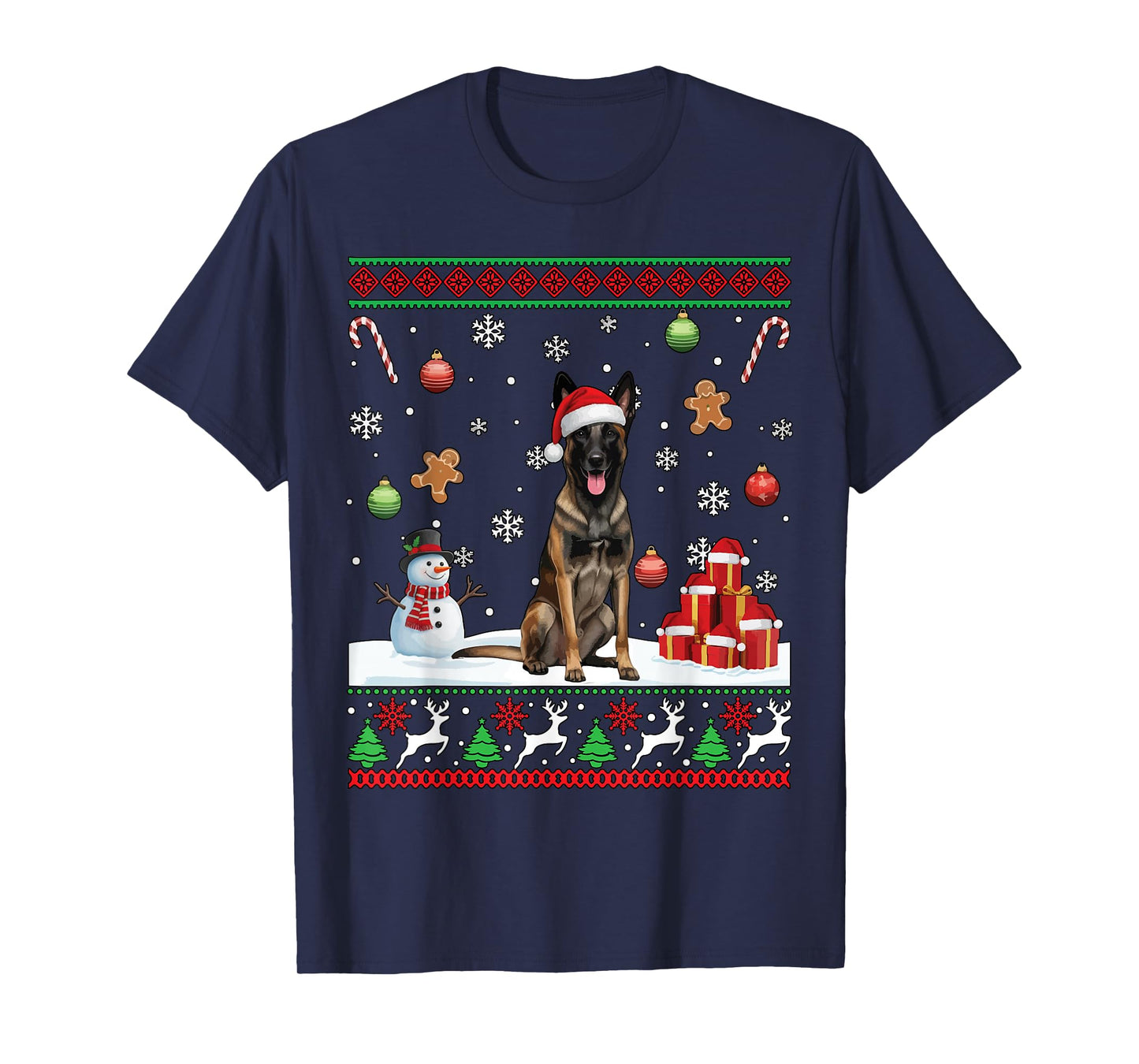 Belgian Malinois Santa Happy Christmas Funny Ugly Christmas T-Shirt