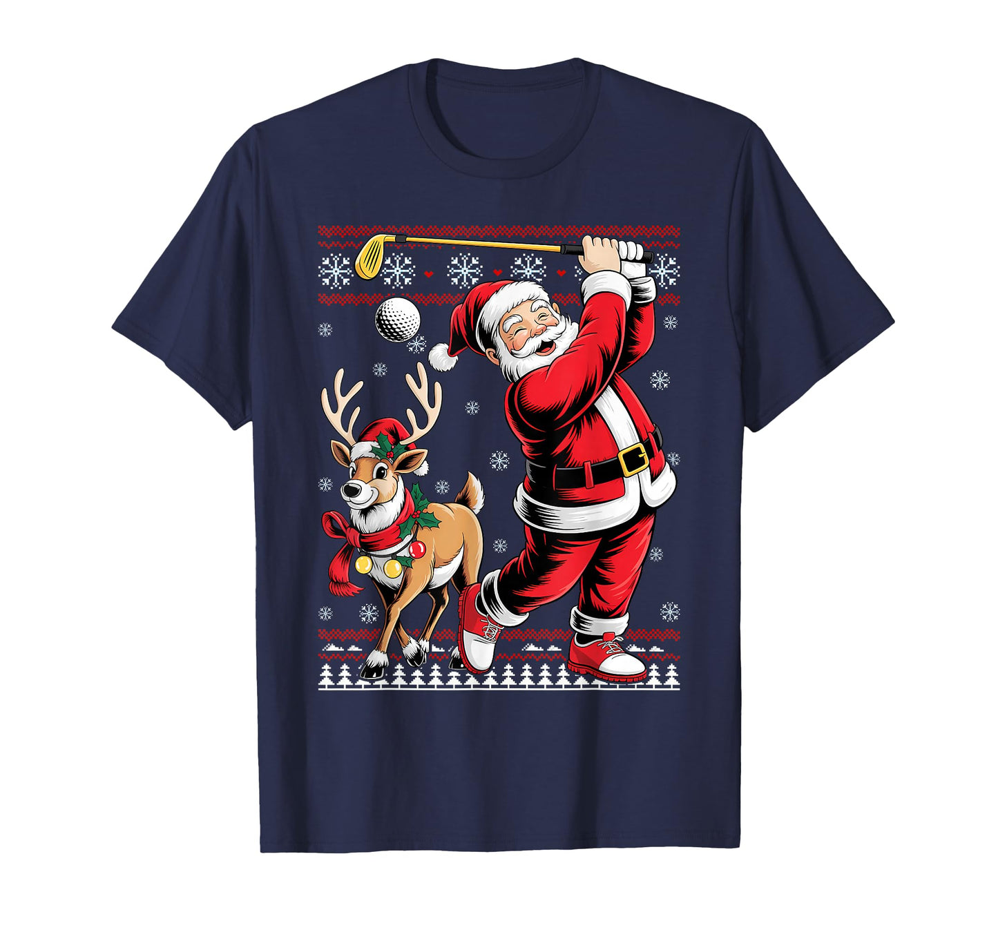 Santa Playing Golf Christmas Pajama Reindeer Golfer Xmas T-Shirt