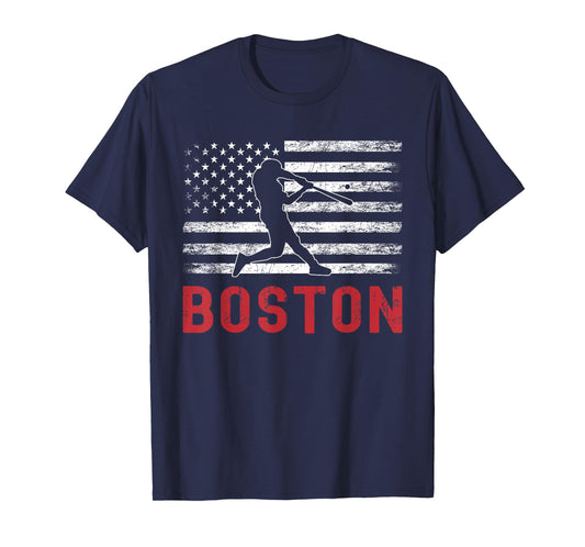 Boston Massachusetts American Flag Baseball Weathered T-Shirt