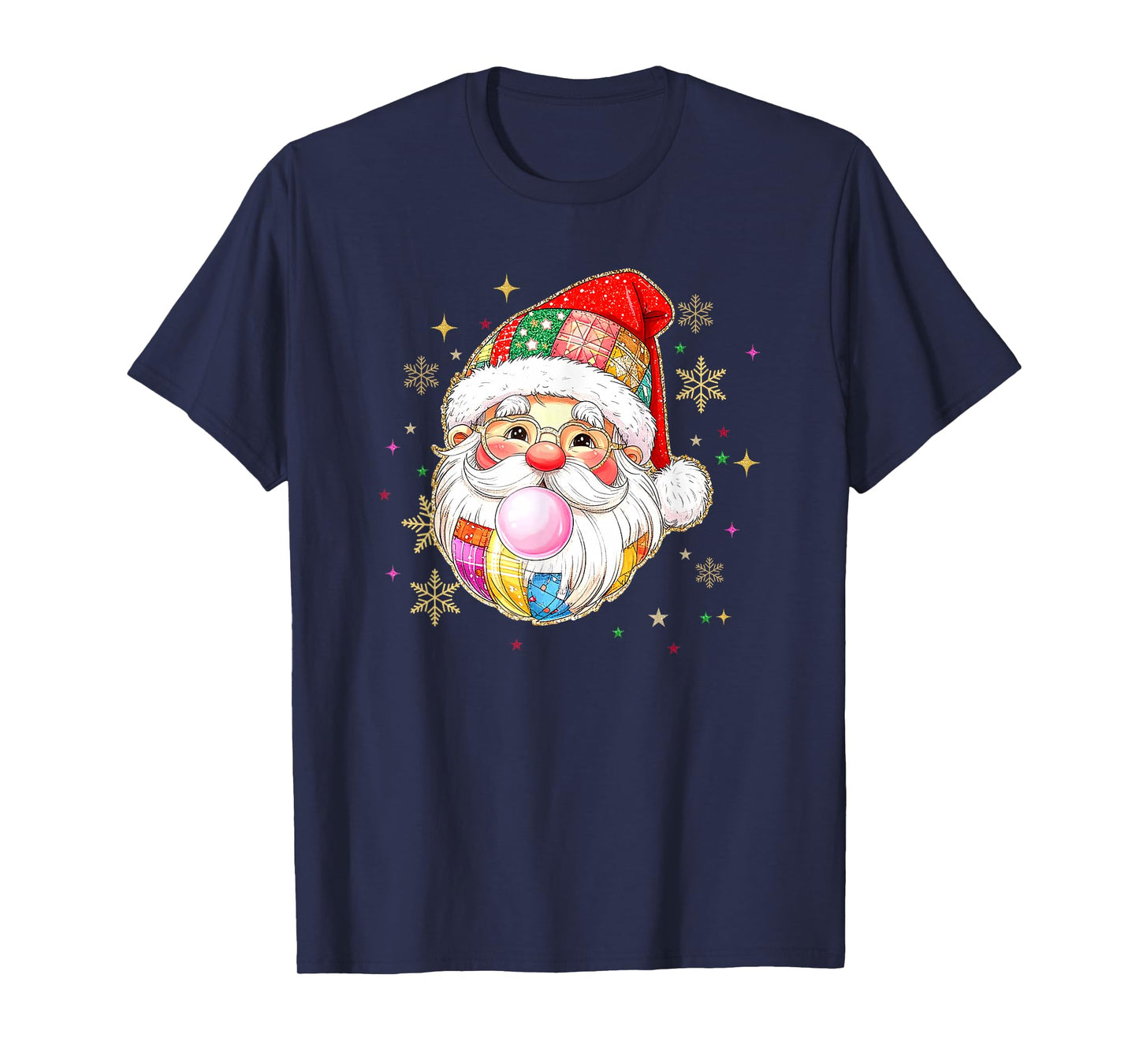 Retro Patchwork Santa Claus Christmas Preppy Merry Xmas T-Shirt
