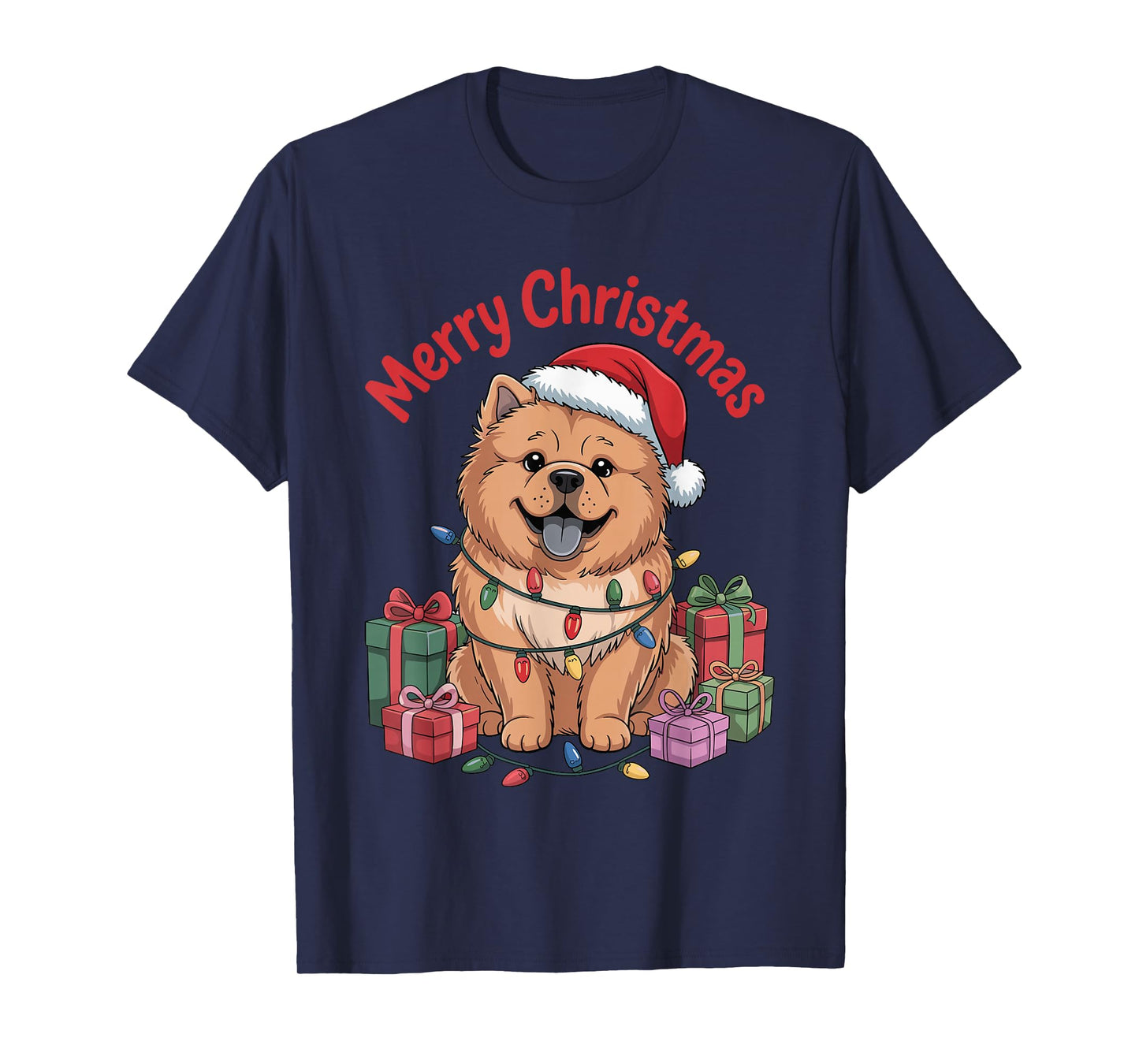 Cute Chow Chow Santa Hat Christmas Xmas Dog Lovers Holiday T-Shirt
