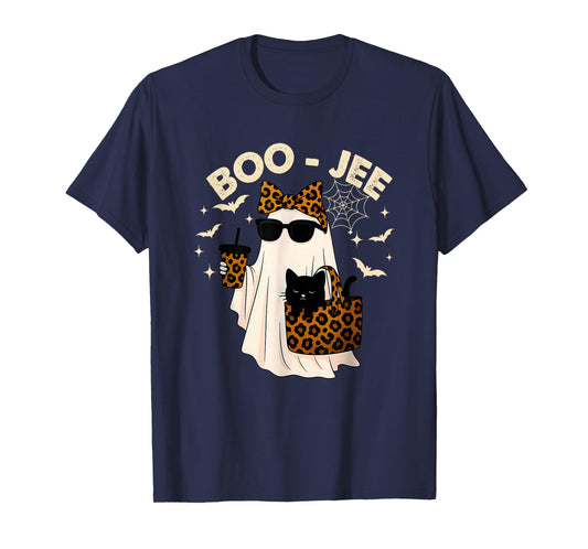 Coquette Leopard Ghost Coffee Boo-JEE Halloween Boujee Ghost T-Shirt