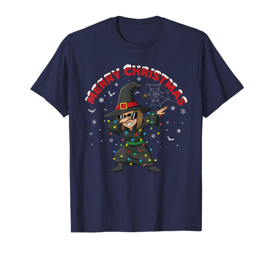 A Witch Dabbing Merry Christmas Snowflakes Halloween Lover T-Shirt