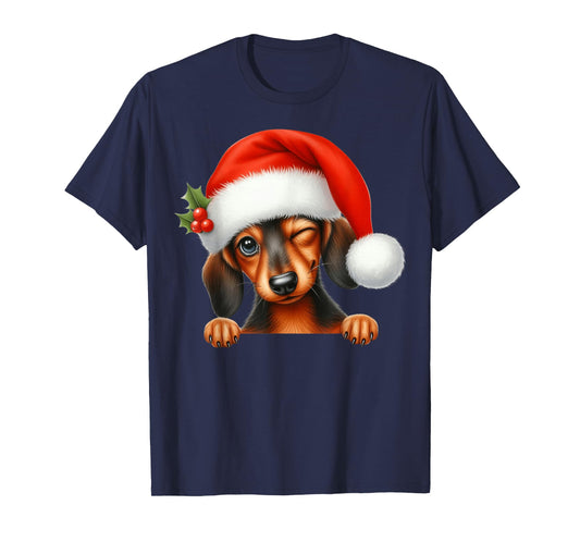 Dachshund Dog Christmas Santa Hat Dog Mom Dad T-Shirt