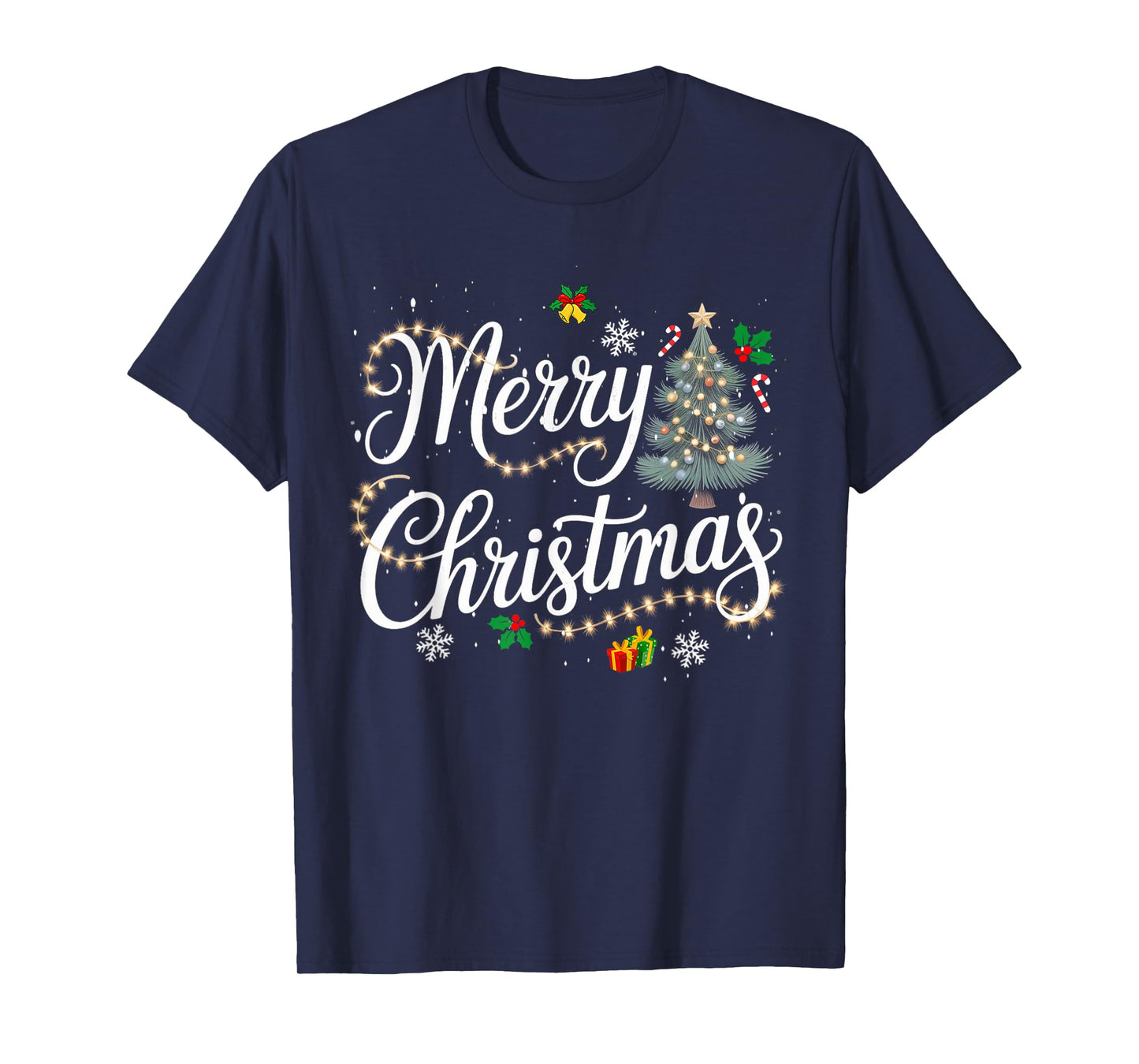 Merry Christmas Lights Red Santa Hat Xmas Men Women Kid T-Shirt