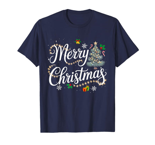 Merry Christmas Lights Red Santa Hat Xmas Men Women Kid T-Shirt