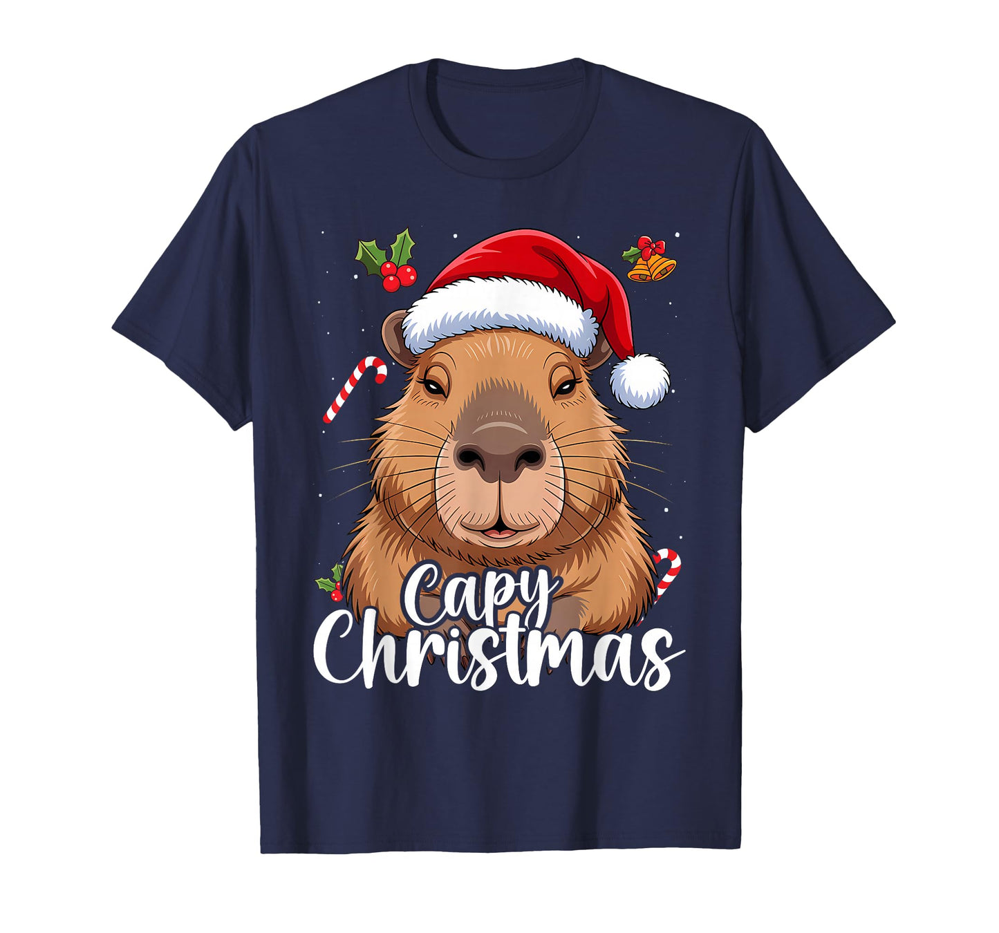 Capy or Huppy Christmas Capybara Holidays Santa Design T-Shirt