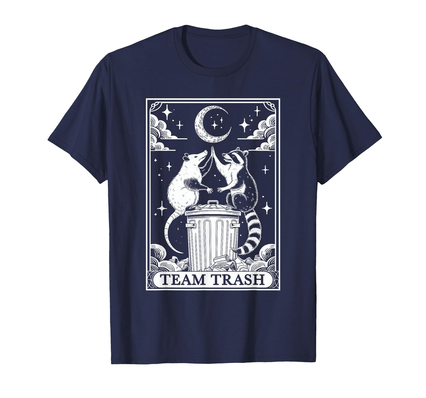 Tarot Card Vintage Team Trash Crescent Moon Opossum Raccoon T-Shirt