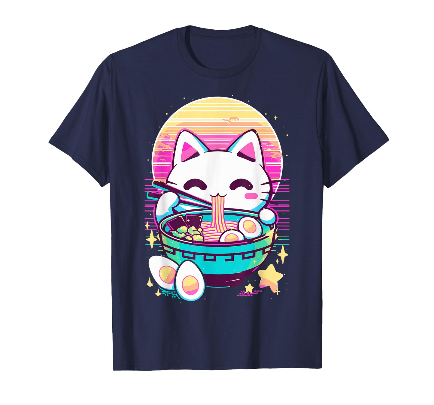 Anime Cat Eating Ramen Japanese Ramen Cat Japan T-Shirt