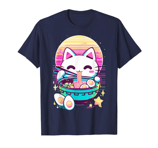 Anime Cat Eating Ramen Japanese Ramen Cat Japan T-Shirt