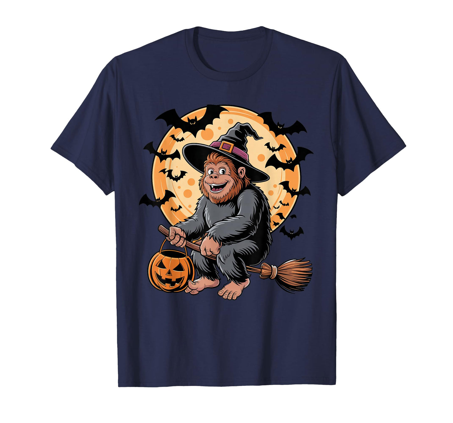 Trick or Treat Bigfoot Witch Halloween Pumpkin Candy Bucket T-Shirt