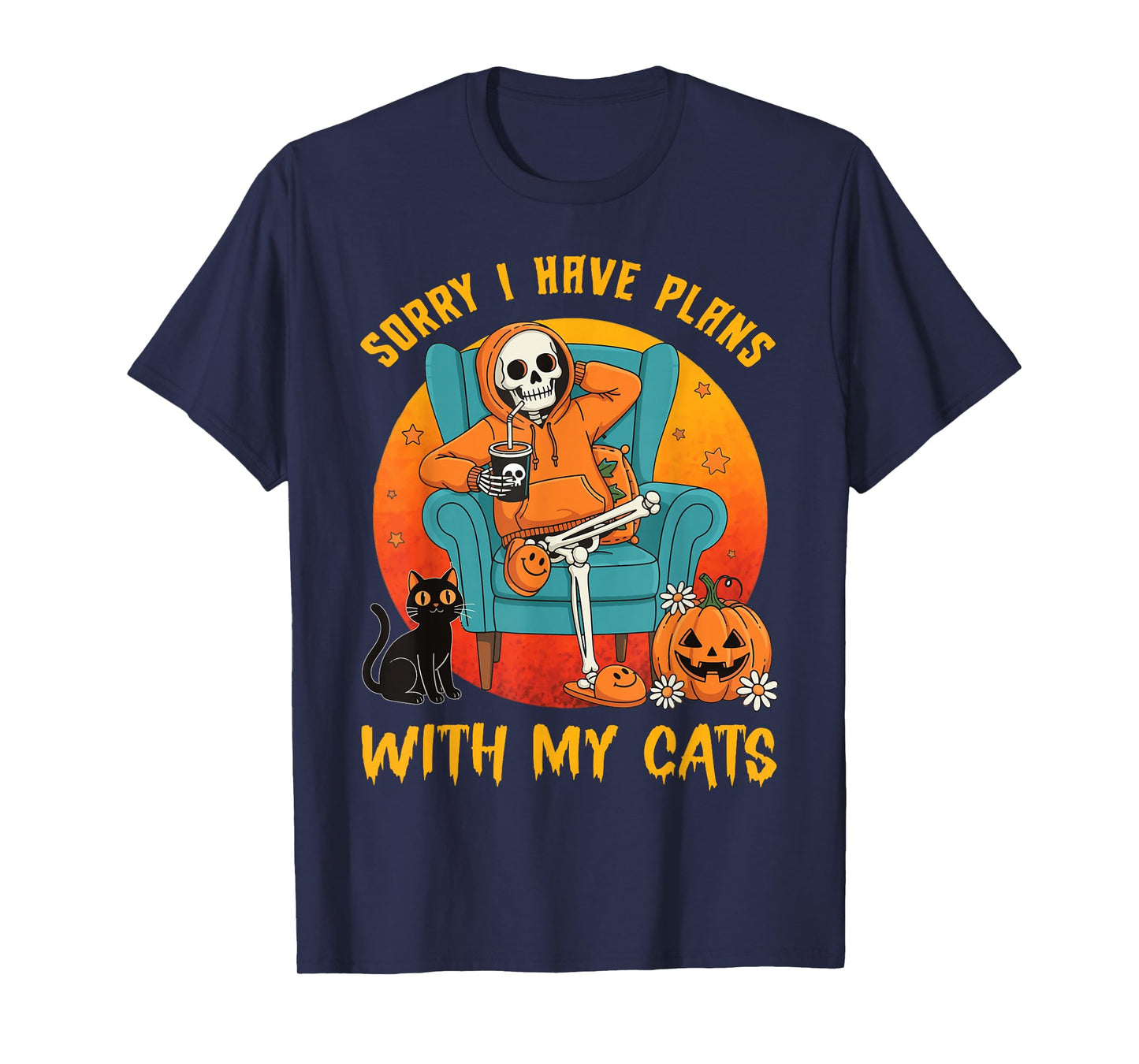 I Have Plans with My Cats Pumpkin Pet Halloween Cat Skeleton T-Shirt