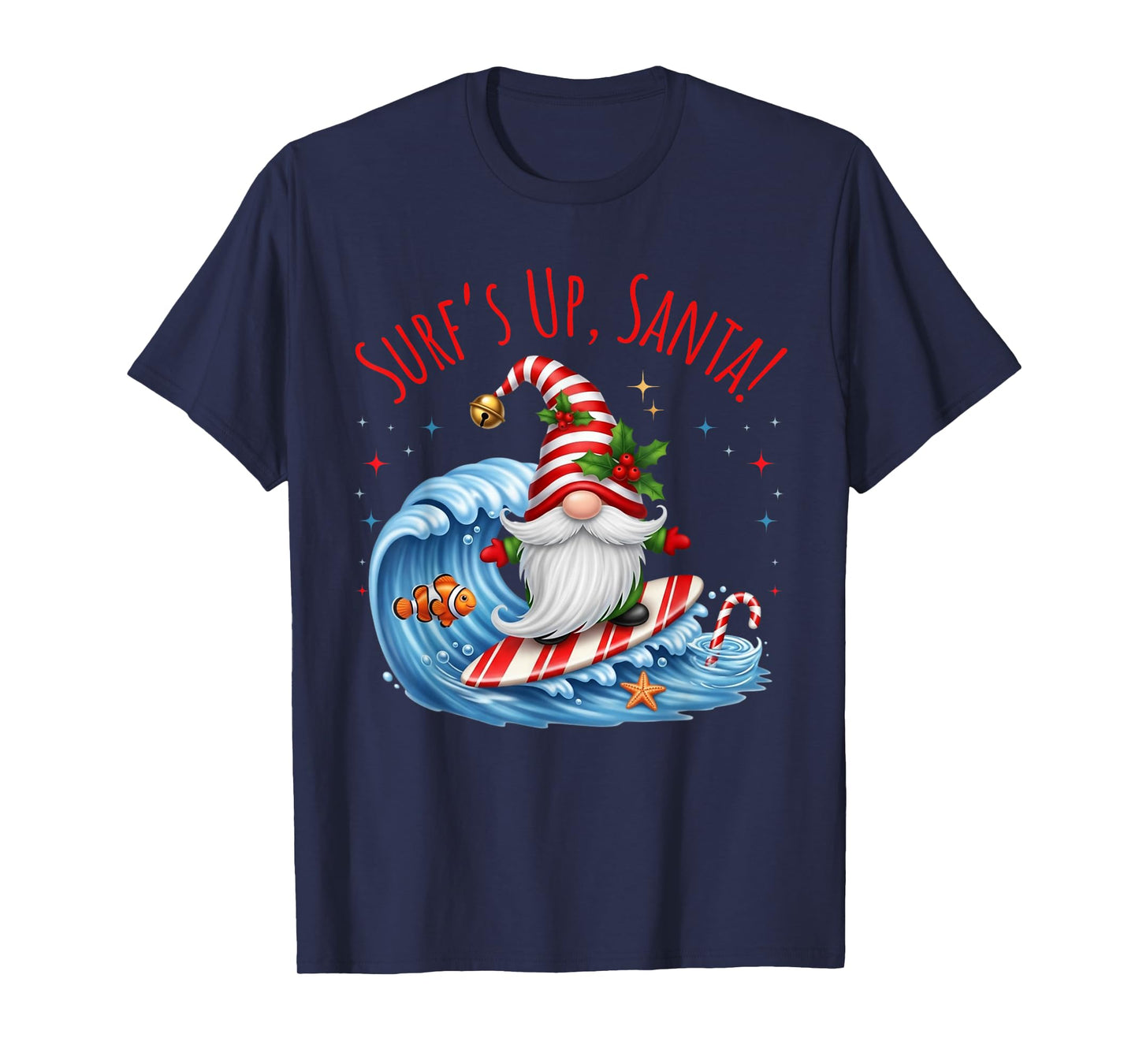 Surf's Up Santa Funny Christmas Gnome T-Shirt