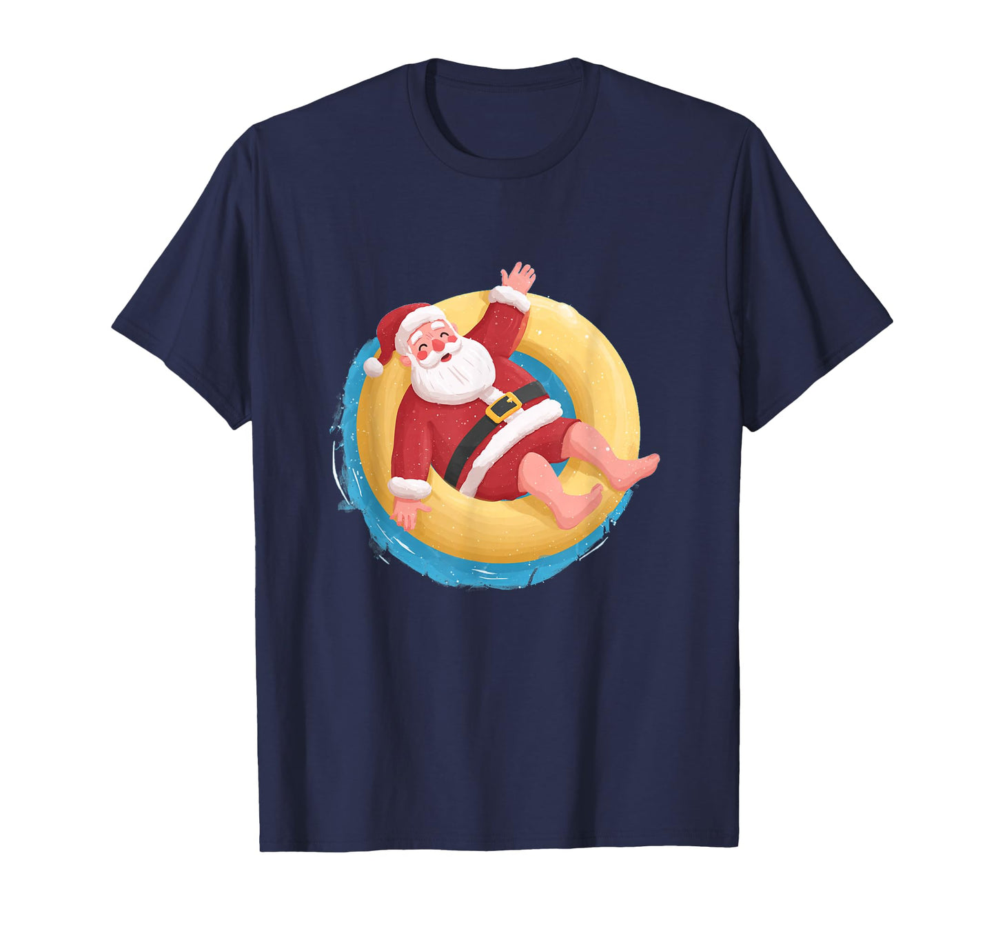 Funny Lazy Christmas Graphic in Pool Ring with Santa T-Shirt