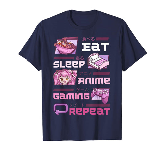 Gamer Gaming Video Games Funny Eat Sleep Anime Gaming Repeat T-Shirt
