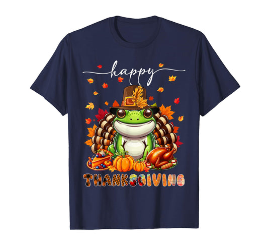 Happy Thanksgiving Frog Costume Turkey Fall Leaves Food T-Shirt