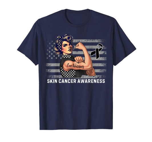 Melanoma Survivor Vintage USA Flag Skin Cancer Awareness T-Shirt