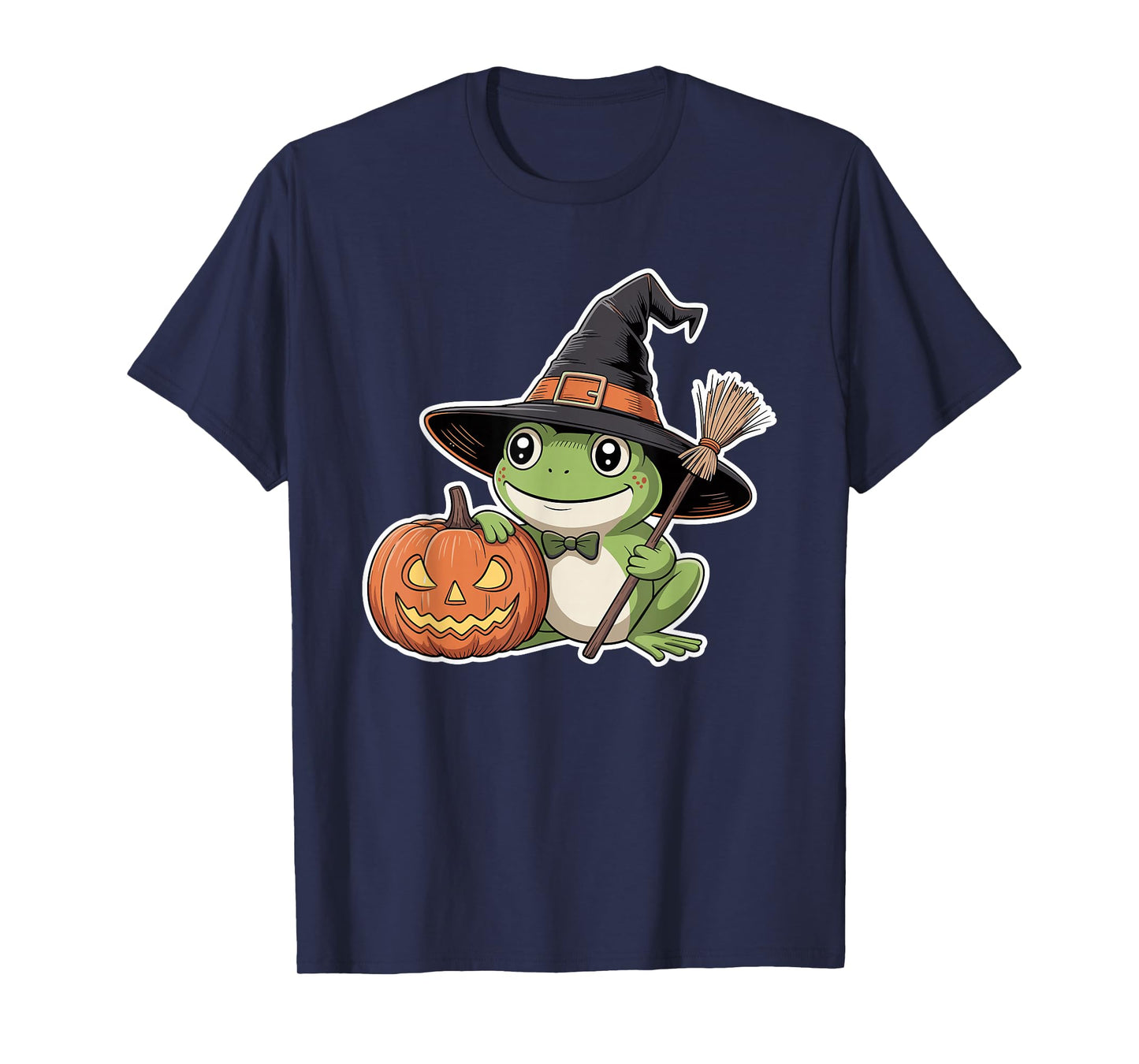 Cute Frog Witch Pumpkin Halloween Spooky Season Design T-Shirt