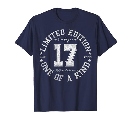 Retro One Of a Kind Shirts For Men Women 2025 17 Year Old Gifts Vintage 2008 Limited Edition 17th Birthday T-Shirt Black Unisex-Youth T-Shirt