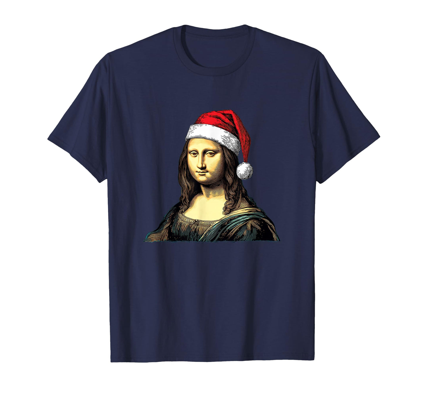 Christmas Mona Lisa with Santa Claus Hat Costume T-Shirt