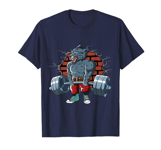Fitness Alpha Wolf doing Deadlift Workout Training Gym T-Shirt