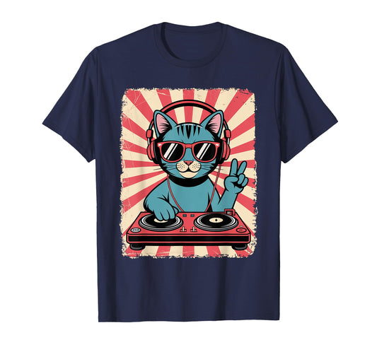Vintage DJ Cat Retro Disco Music Toddler Boys Girls Kids T-Shirt