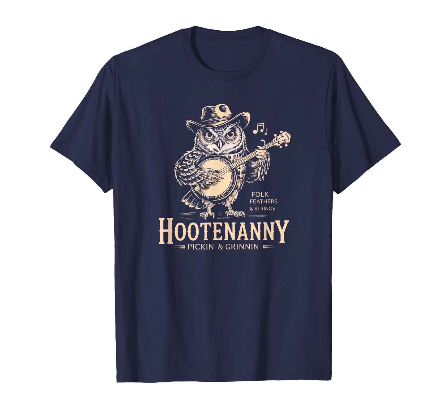 Hootenanny Owl Playing Banjo Country Guitar Music T-Shirt