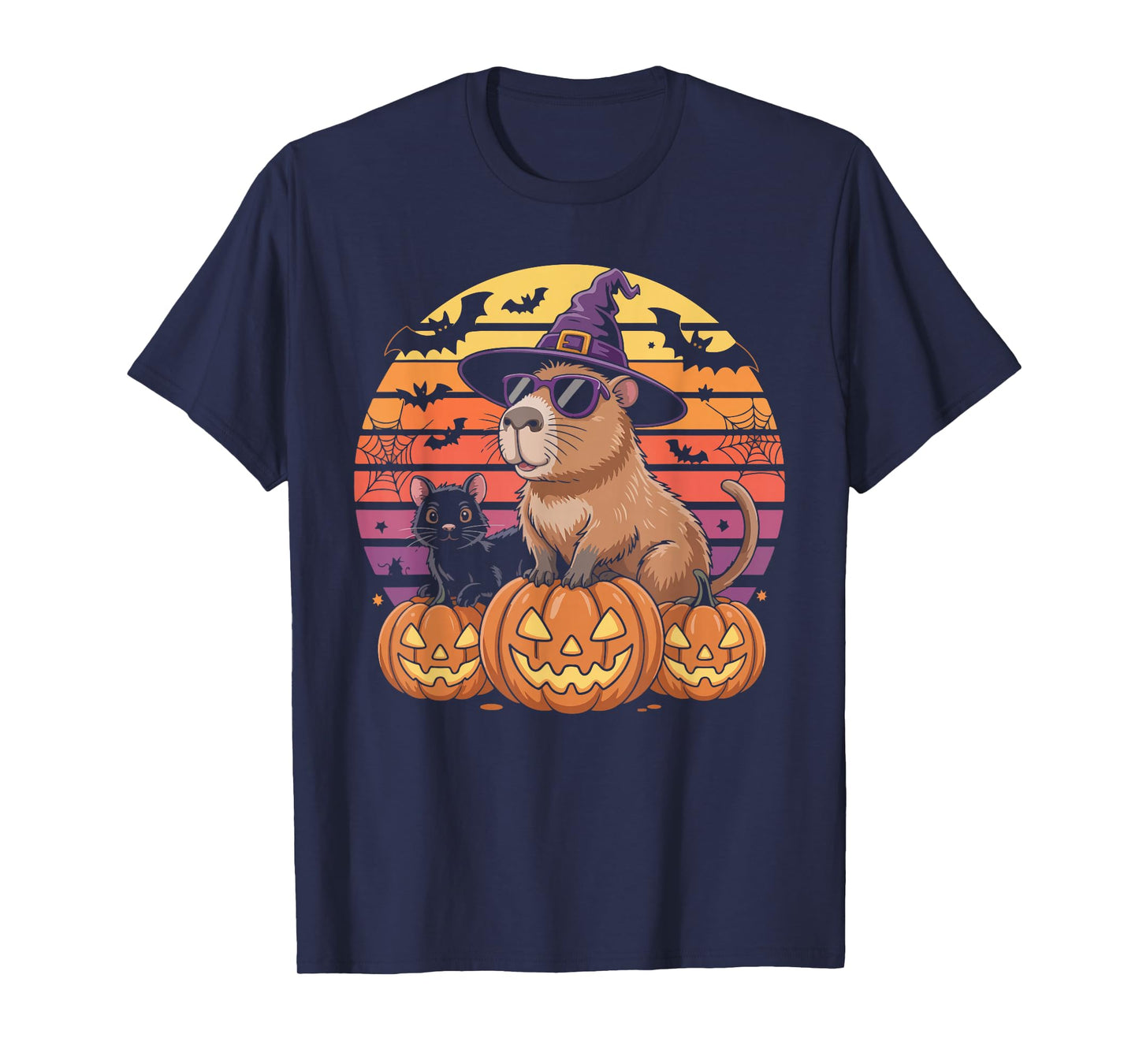 Capybara Witch Hat Halloween Pumpkins T-Shirt