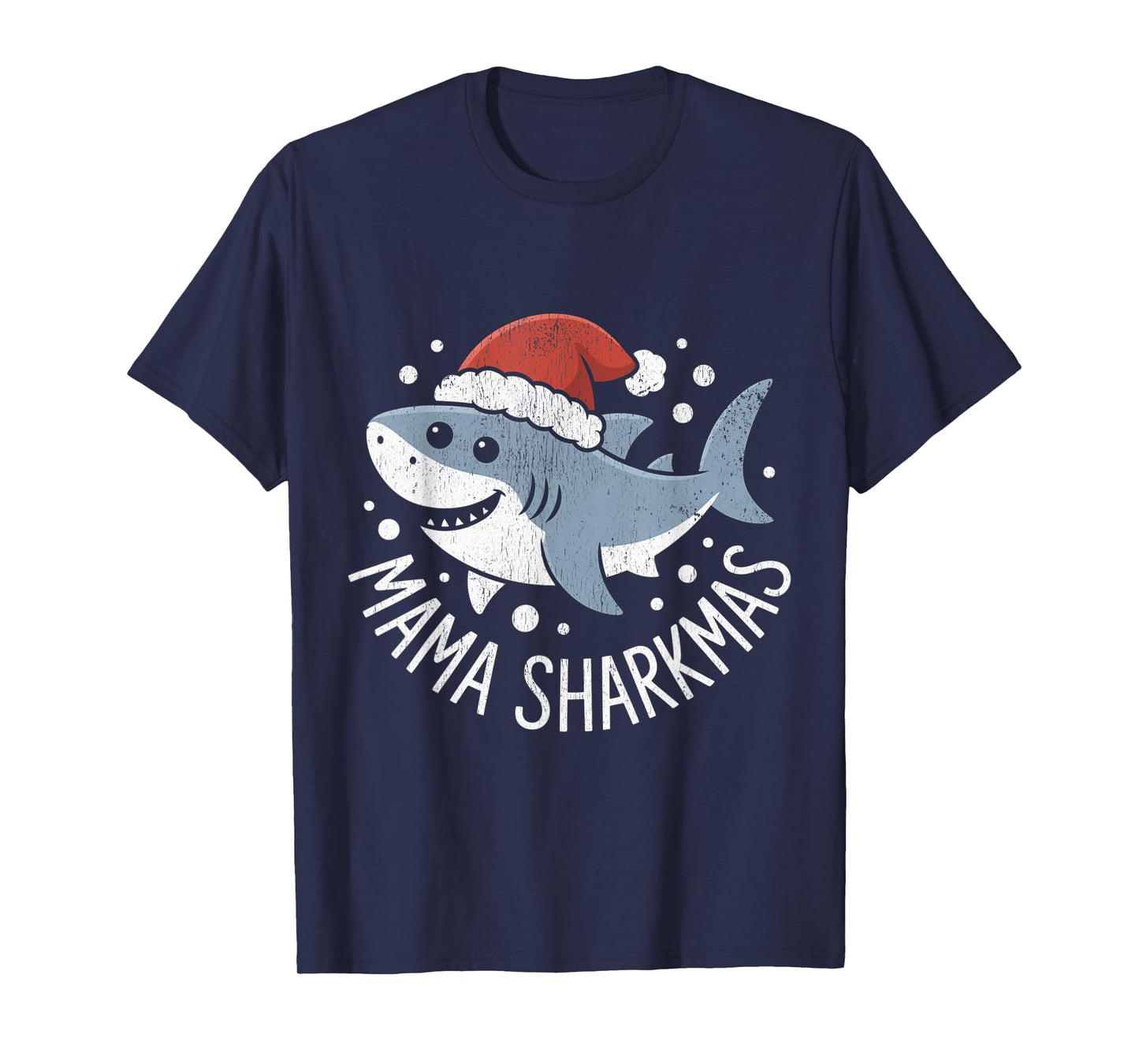Mama Sharkmas Funny Shark Santa Hat Ugly Christmas Sweater T-Shirt