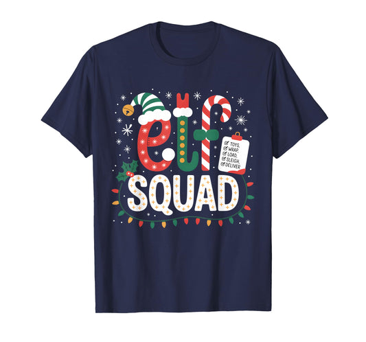Elf Squad Santa Checklist Christmas Lights Family Kids Women T-Shirt
