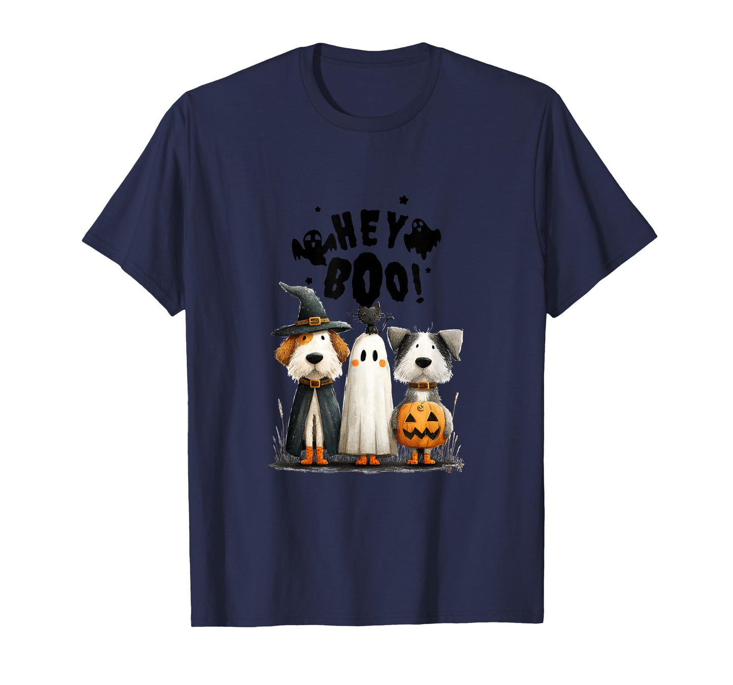 Whimsical Halloween Cat and Dog in Costume Design T-Shirt
