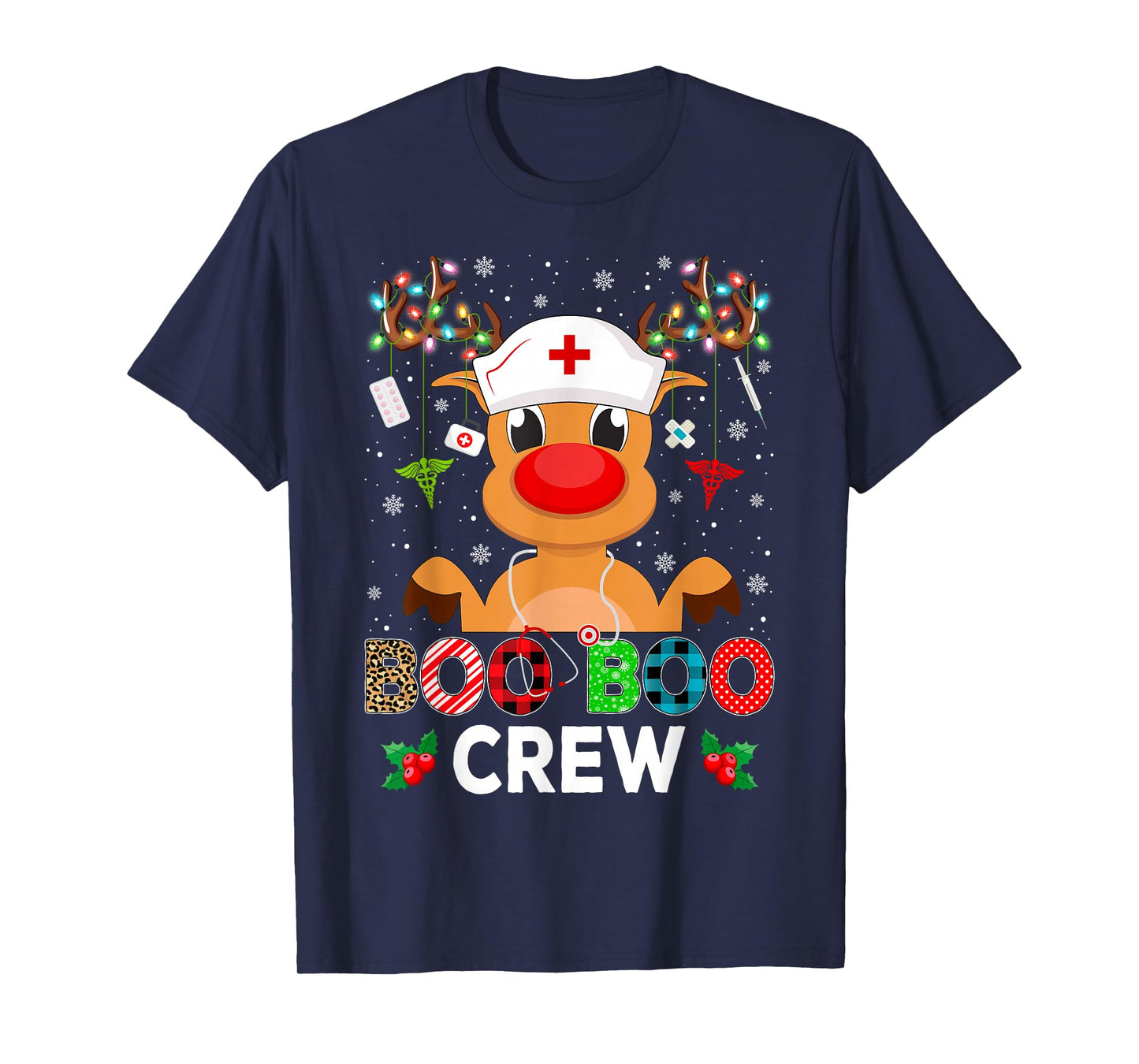 Nurse Boo Crew Reindeer Nurse Christmas Pajamas T-Shirt