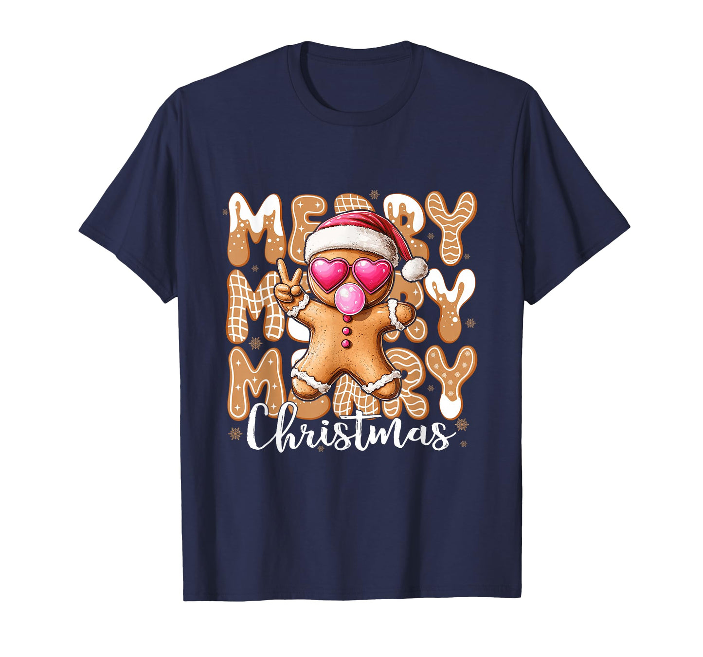 Gingerbread Merry Christmas Santa hat Heart Peace Cookie T-Shirt