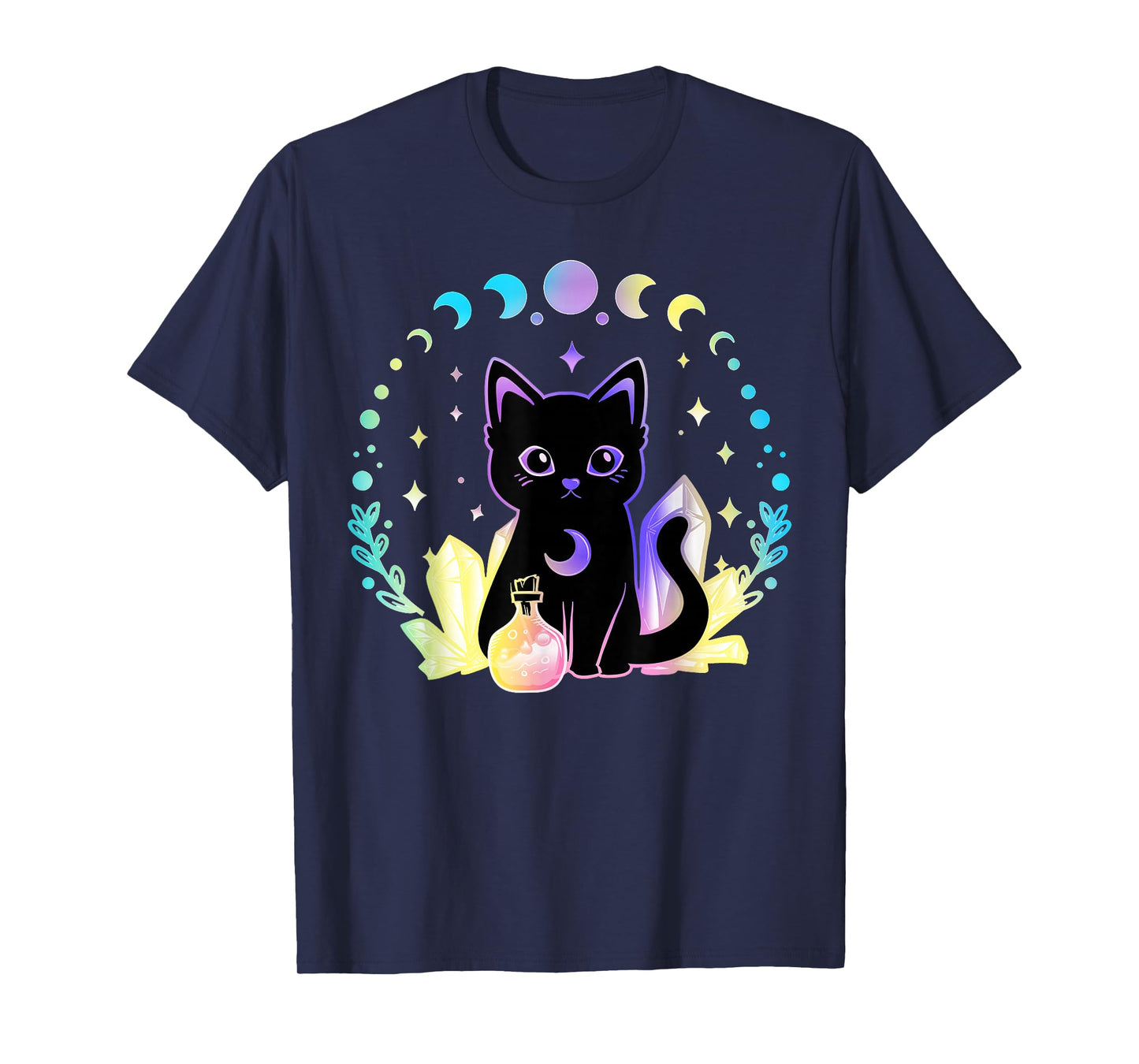 Kawaii Pastel Goth Black Cat Witchy Anime Teen Girls Women T-Shirt