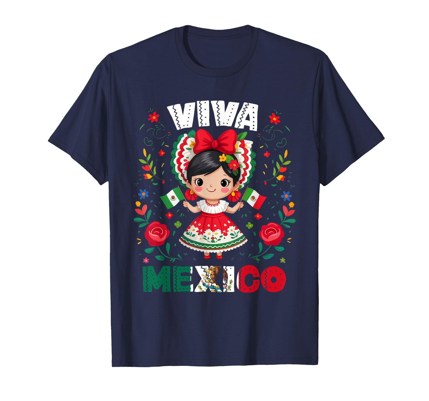 Viva Mexico Mexican Girl Flag Independence Day Girls Kids T-Shirt