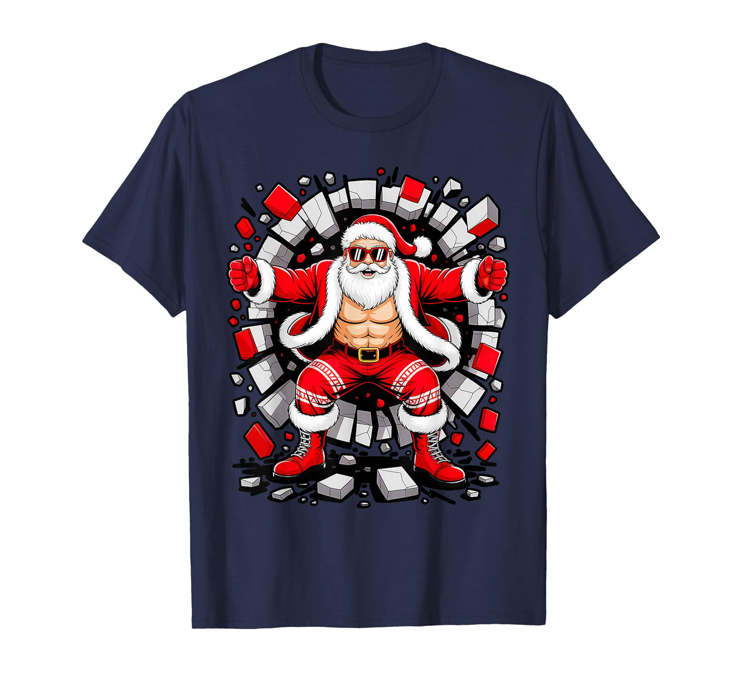 Santa Breaking Through Wall Xmas in July Boys Ugly Christmas T-Shirt