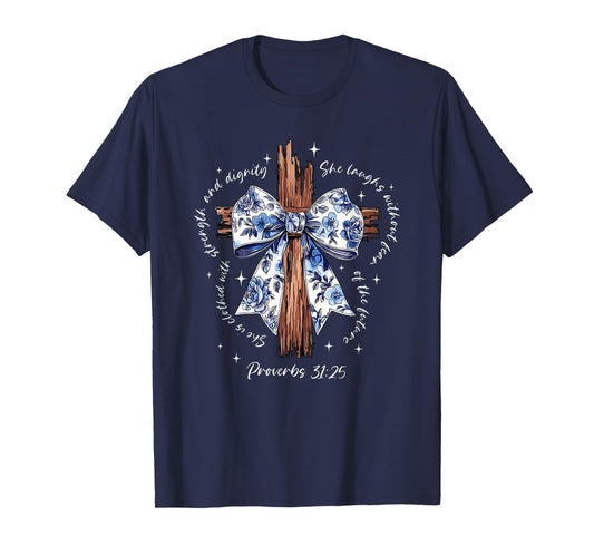 she is clothed with strength and dignity she laughs T-Shirt
