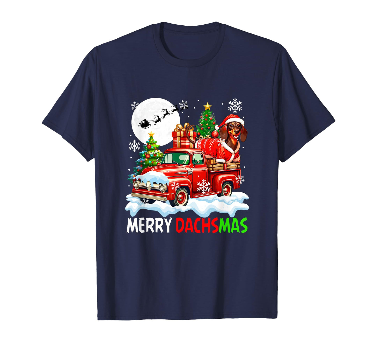 Merry Christmas Santa Dachshund On Pickup Truck Owner Kids T-Shirt