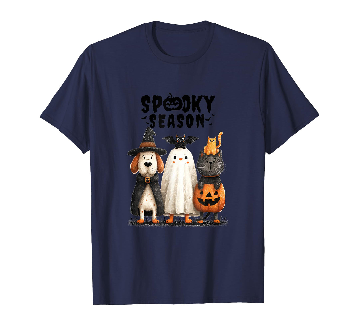Whimsical Halloween Cat and Dog in Costume Design T-Shirt